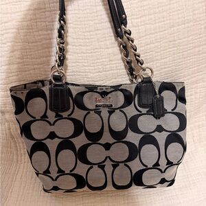Coach Black & Gray Signature Canvas Chain-Strap Tote